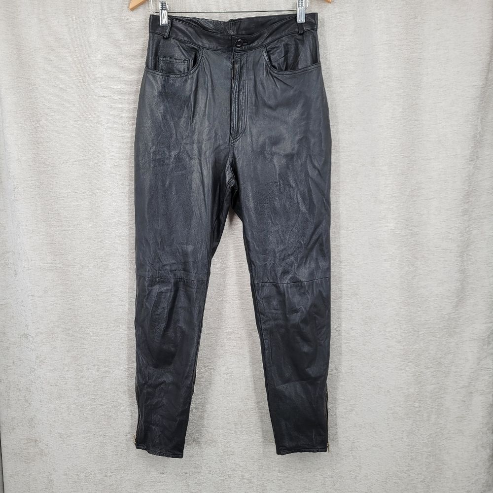 Verducci Vintage 80s Black Leather Pants High Rise Ankle Zippers